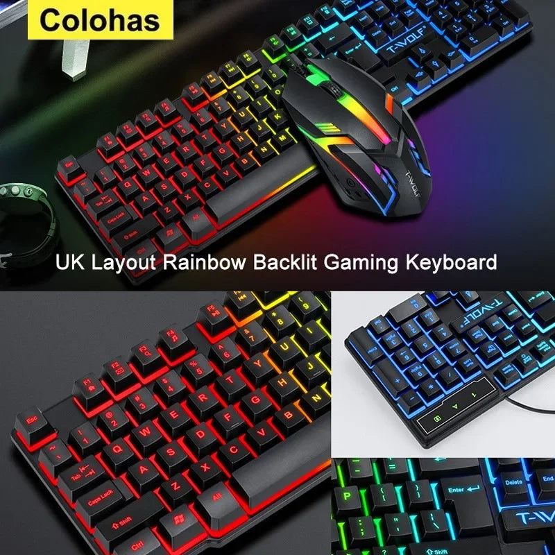 Gaming Keyboard Gamer Keyboard with Backlight USB RGB 104 Rubber Keycaps Wired Ergonomic Russian Keyboard for PC Laptop