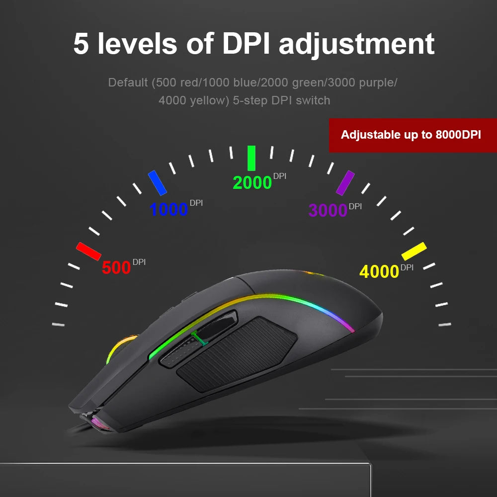 Lonewolf G105 RGB USB Wired Gaming Mouse 8000 DPI 8 Buttons Mice Programmable Ergonomic for Computer Laptop PC Gamer