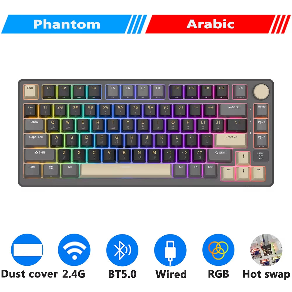 M75  ROYAL KLUDGE 2.4G Wireless/Bluetooth/Usb-C Mechanical Keyboard 81Keys RGB Hot-Swappable Gasket Gamer Keyboard with Screen