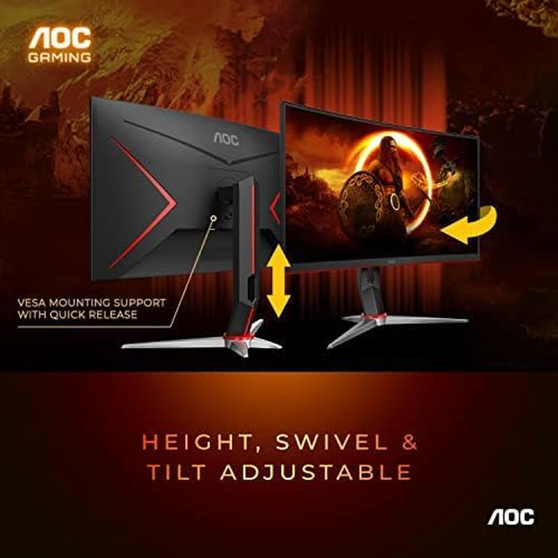 C27G2Z 27" Curved Frameless Ultra-Fast Gaming Monitor, FHD 1080P, 0.5Ms 240Hz, Freesync, 2X HDMI 2.0, 1X Display Port, Height Adjustable, Xbox PS5 Switch Ready, 3-Year Zero-Bright-Dot