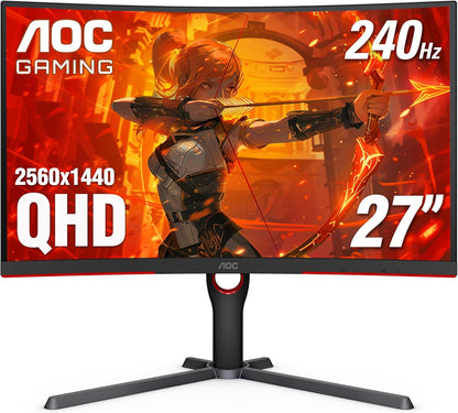 C27G2Z 27" Curved Frameless Ultra-Fast Gaming Monitor, FHD 1080P, 0.5Ms 240Hz, Freesync, 2X HDMI 2.0, 1X Display Port, Height Adjustable, Xbox PS5 Switch Ready, 3-Year Zero-Bright-Dot