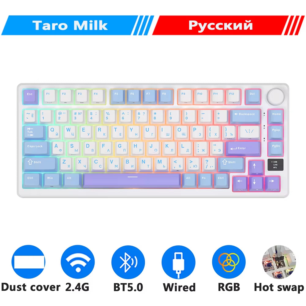 M75  ROYAL KLUDGE 2.4G Wireless/Bluetooth/Usb-C Mechanical Keyboard 81Keys RGB Hot-Swappable Gasket Gamer Keyboard with Screen