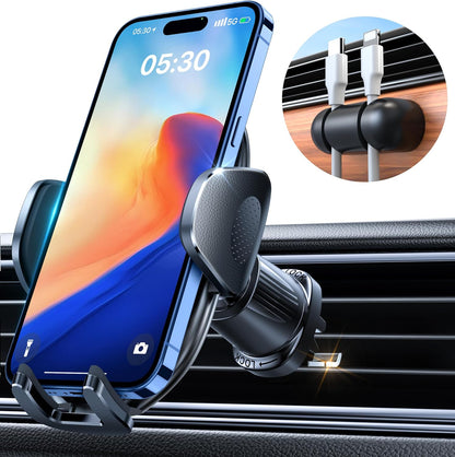 Car Phone Holder [2025 Upgraded Metal Hook Clip], Phone Holders for Your Car [No Fear of Bumps] Car Vent Phone Mount Widely Compatible with Iphone16 15 14 13 Samsung Android and All Smartphones, Black