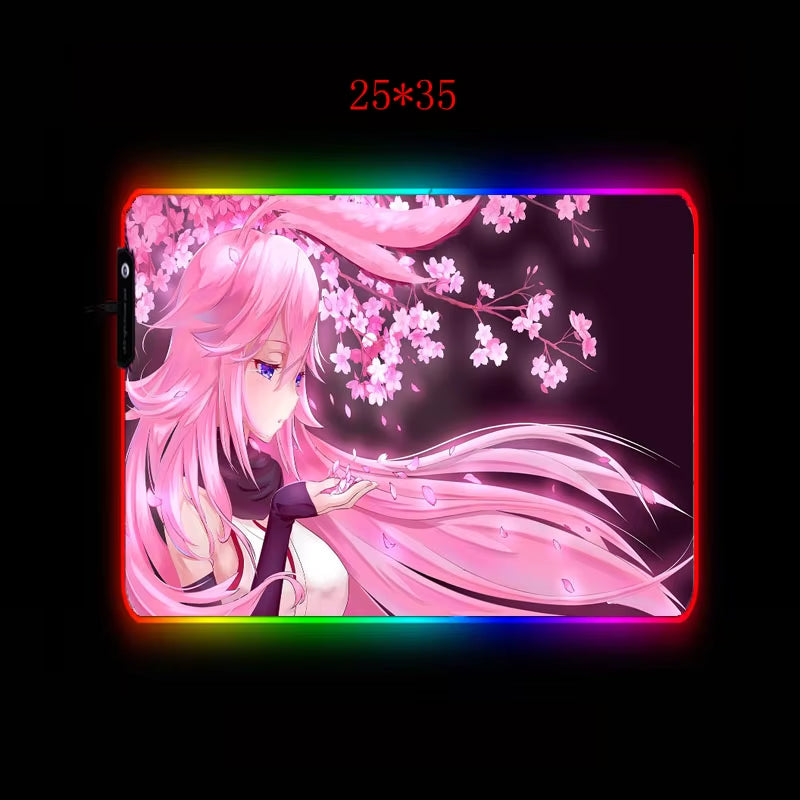 900X400/350X600Mm Anime Pink Flower Hair Girl RGB Large Gaming Mouse Pad LED Lighting Mousepad Gamer Computer Desk Mat Pad