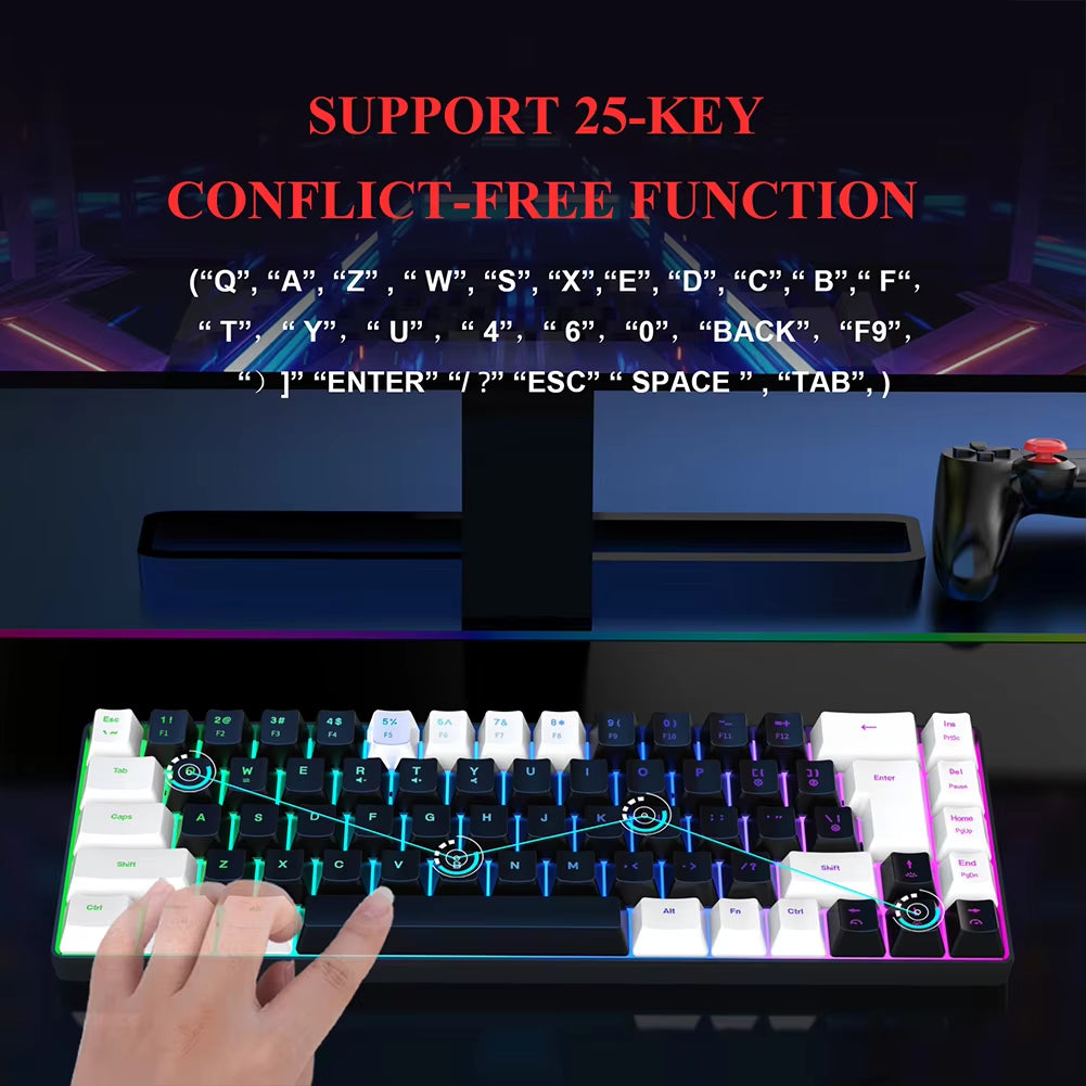 Gaming Keyboard 68 Keys Wired Computer Keyboard with RGB Backlight Keyboard for PC Laptop Gamer