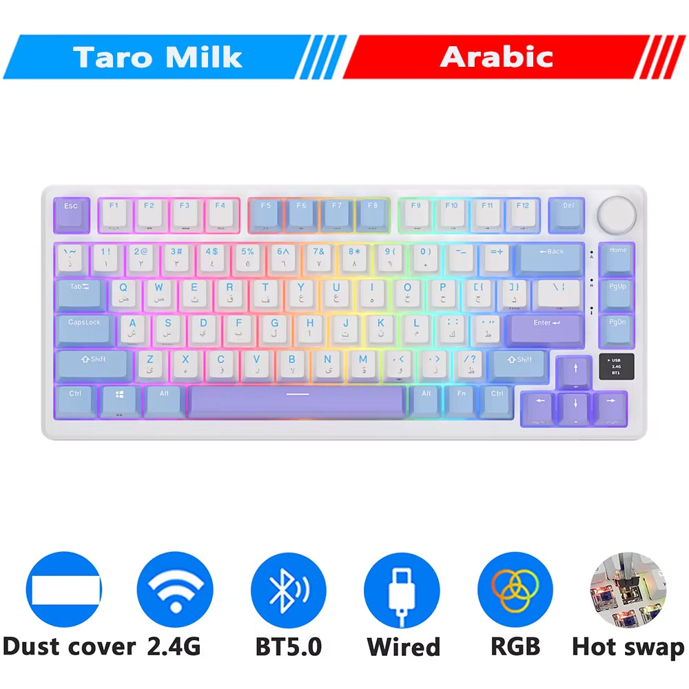 M75  ROYAL KLUDGE 2.4G Wireless/Bluetooth/Usb-C Mechanical Keyboard 81Keys RGB Hot-Swappable Gasket Gamer Keyboard with Screen