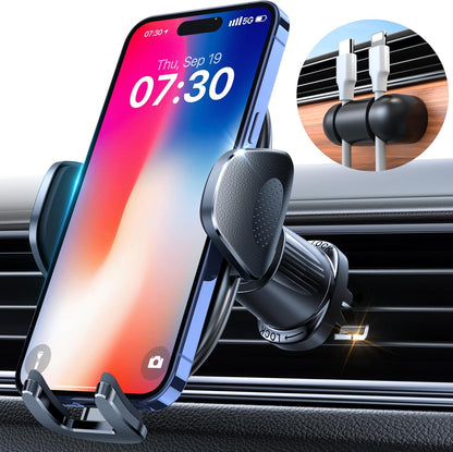 Car Phone Holder [2025 Upgraded Metal Hook Clip], Phone Holders for Your Car [No Fear of Bumps] Car Vent Phone Mount Widely Compatible with Iphone16 15 14 13 Samsung Android and All Smartphones, Black