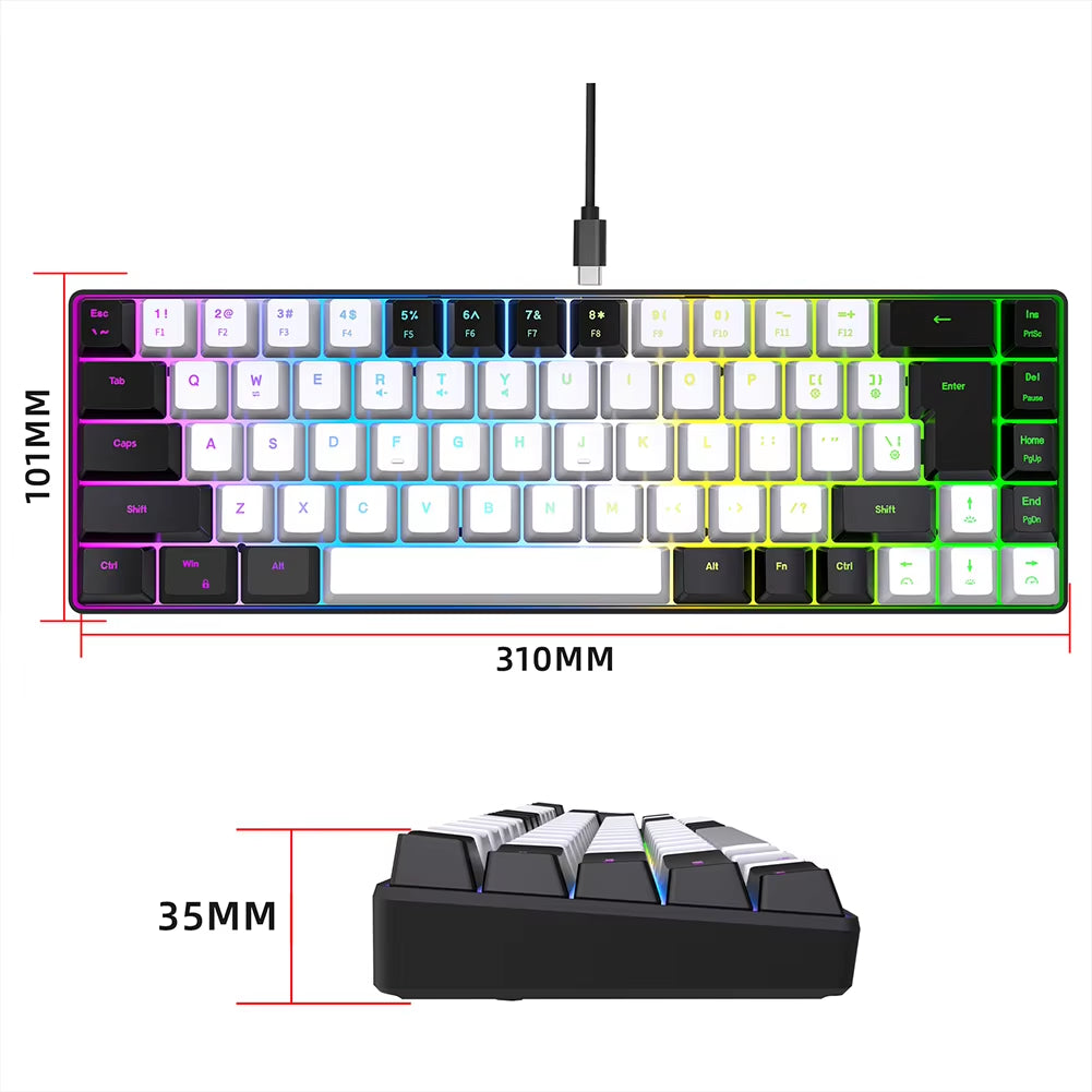 Gaming Keyboard 68 Keys Wired Computer Keyboard with RGB Backlight Keyboard for PC Laptop Gamer