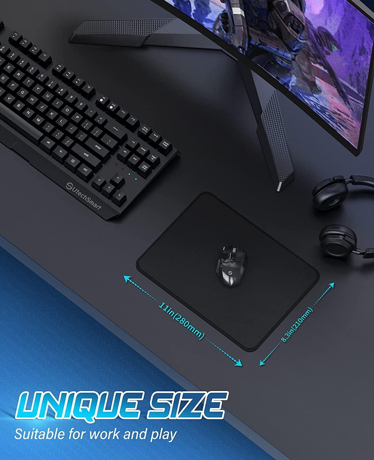 Mouse Pad, Computer Mouse Pad with Stitched Edges, Washable Mouse Mat with Superior Micro-Weave Cloth, Gaming Mouse Pad for Office & Home, Non-Slip Rubber Base, Black