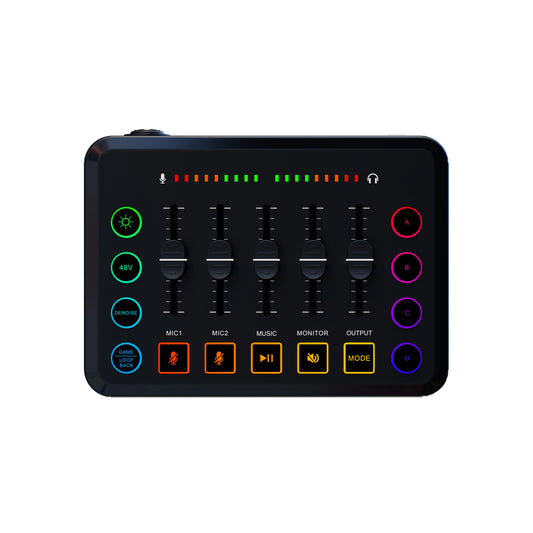 New Gaming Audio Mixer Streaming 5-Channel RGB Mixer with XLR Microphone Interface for Game Voice Podcast Live Streaming