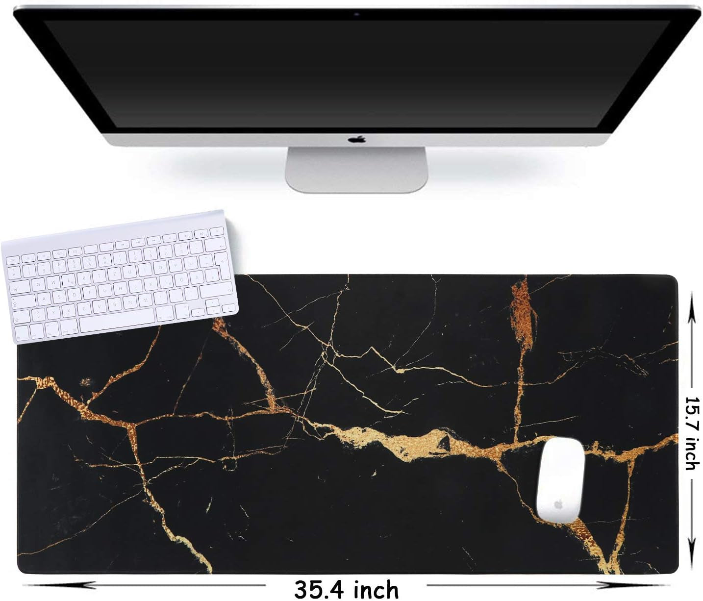 Desk Mat, Big Mouse Pad, XXL Extended Gaming Mouse Pad, Large Mouse Pad for Desk Rubber Base Mousepad with Stitched Edges, Keyboard Mouse Mat for Work, Game, Office, Home - Black Gold