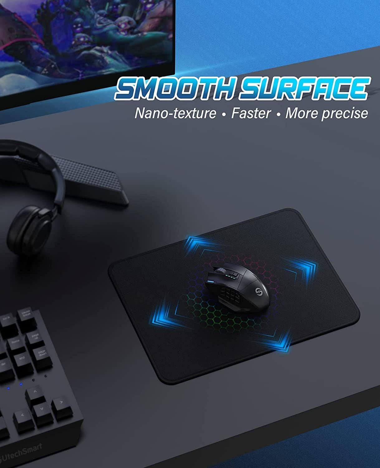 Mouse Pad, Computer Mouse Pad with Stitched Edges, Washable Mouse Mat with Superior Micro-Weave Cloth, Gaming Mouse Pad for Office & Home, Non-Slip Rubber Base, Black