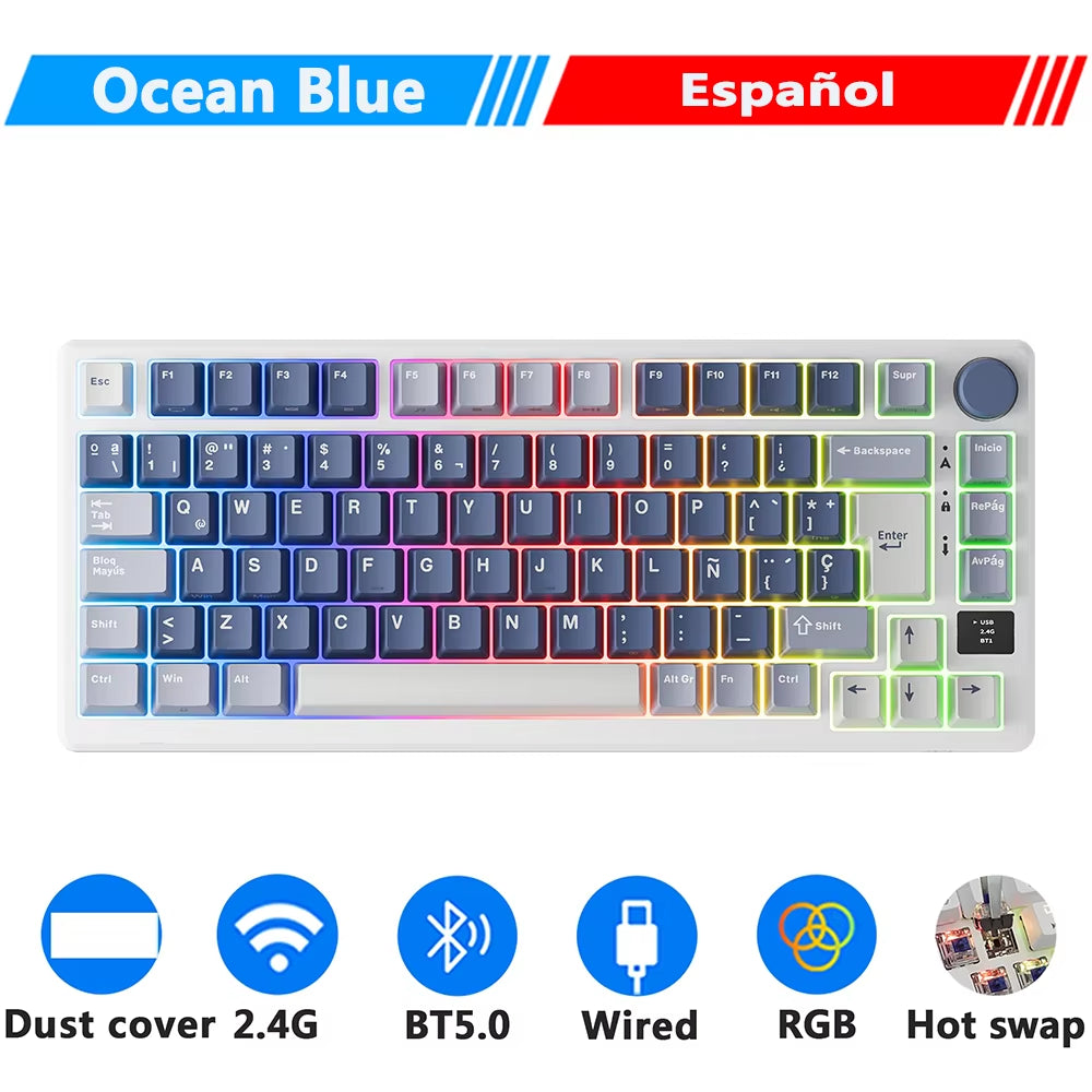 M75  ROYAL KLUDGE 2.4G Wireless/Bluetooth/Usb-C Mechanical Keyboard 81Keys RGB Hot-Swappable Gasket Gamer Keyboard with Screen