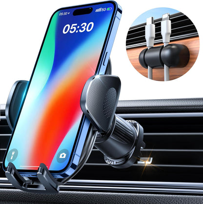 Car Phone Holder [2025 Upgraded Metal Hook Clip], Phone Holders for Your Car [No Fear of Bumps] Car Vent Phone Mount Widely Compatible with Iphone16 15 14 13 Samsung Android and All Smartphones, Black