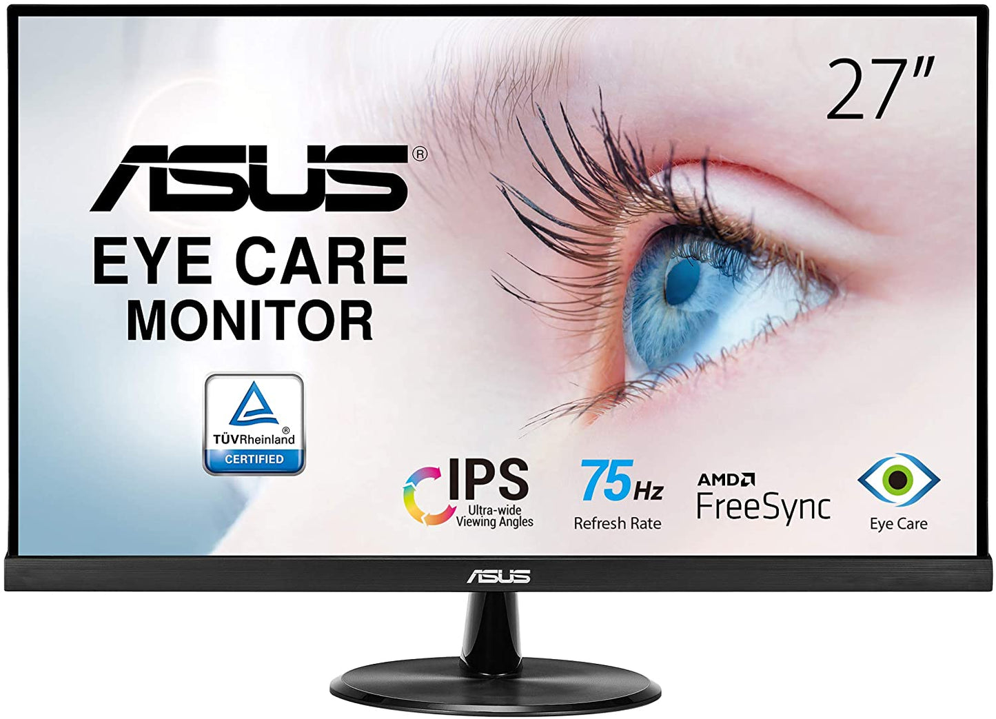 VP279HE 27” Monitor, 1080P Full HD, 75Hz, IPS, Adaptive-Sync/Freesync, Eye Care, HDMI VGA, Frameless, Low Blue Light, Flicker Free, VESA Wall Mountable