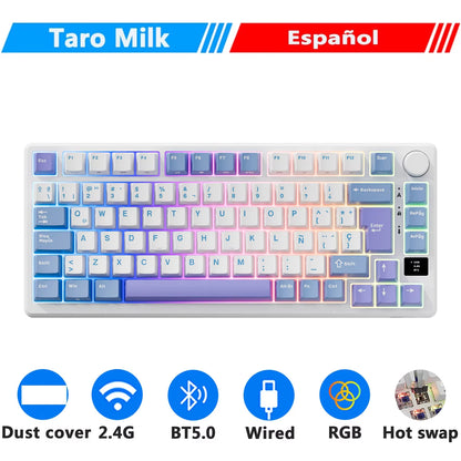 M75  ROYAL KLUDGE 2.4G Wireless/Bluetooth/Usb-C Mechanical Keyboard 81Keys RGB Hot-Swappable Gasket Gamer Keyboard with Screen